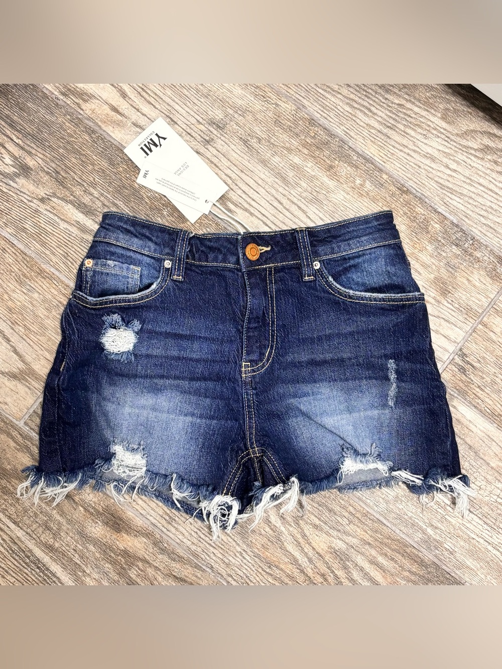 YMI Jean Shorts Denim Dark Wash Distressed Raw Hem Fray Womens Size 3 / 26